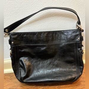 Vintage Y2K Coach Black Leather Shoulder Bag | Silver Hardware | Purple Lining